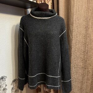 Brave+True gray with white trim mock neck long sleeve fuzzy knit sweater Size XL